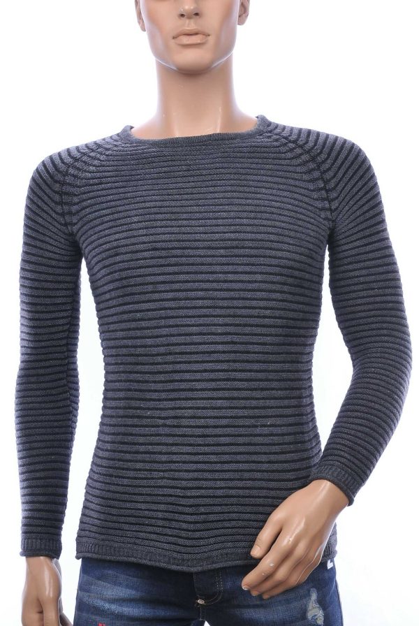 Oxcid Moncler DIOR Philipp Plein PRADA Louis Vuitton GUCCI VERSACE KENZO Dsquared2 Levi's CHASIN G-STAR DOLCE & GABBANA DIESEL PME LEGEND WAM DENIM LACOSTE trendy grof gebreide heren wintertrui met horizontale strepen Antraciet