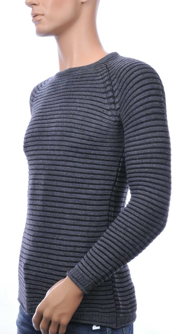 Oxcid Moncler DIOR Philipp Plein PRADA Louis Vuitton GUCCI VERSACE KENZO Dsquared2 Levi's CHASIN G-STAR DOLCE & GABBANA DIESEL PME LEGEND WAM DENIM LACOSTE trendy grof gebreide heren wintertrui met horizontale strepen Antraciet