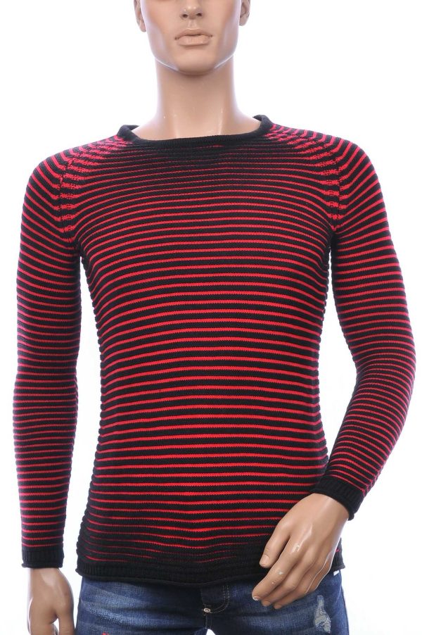Oxcid Moncler DIOR Philipp Plein PRADA Louis Vuitton GUCCI VERSACE KENZO Dsquared2 Levi's CHASIN G-STAR DOLCE & GABBANA DIESEL PME LEGEND WAM DENIM LACOSTE trendy grof gebreide heren wintertrui met horizontale strepen Rood