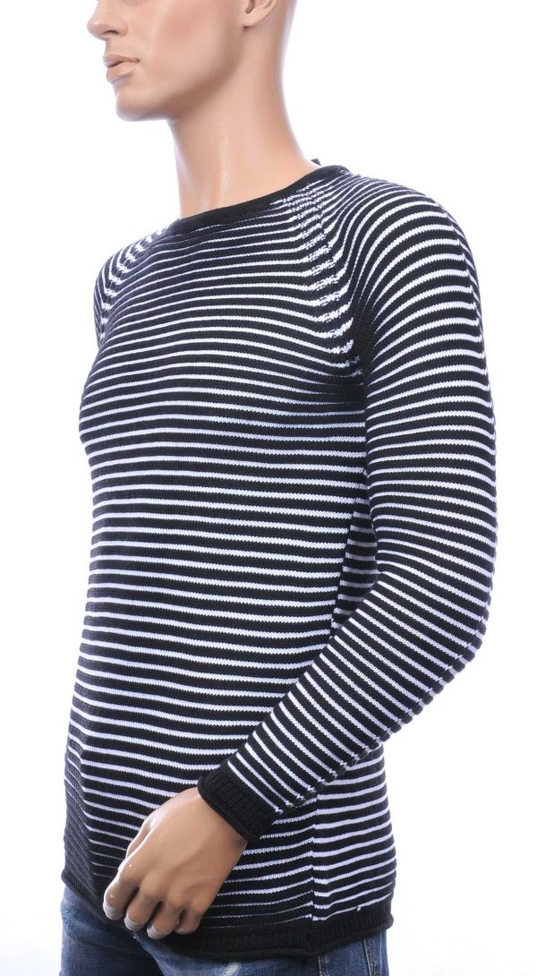 Oxcid Moncler DIOR Philipp Plein PRADA Louis Vuitton GUCCI VERSACE KENZO Dsquared2 Levi's CHASIN G-STAR DOLCE & GABBANA DIESEL PME LEGEND WAM DENIM LACOSTE trendy grof gebreide heren wintertrui met horizontale strepen Zwart