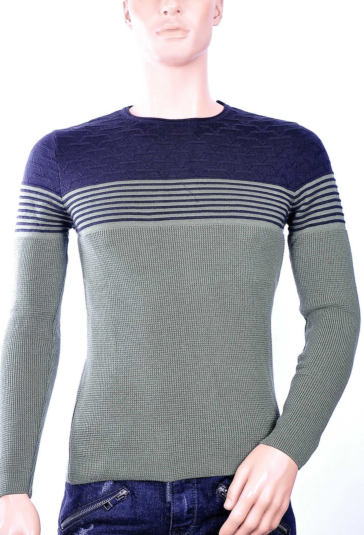 Trick0 ronde hals dunne heren trui Khaki