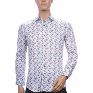 CORRINO Slim Fit Heren Overhemd met Kleurrijk Wasknijpers Dessin – Wit