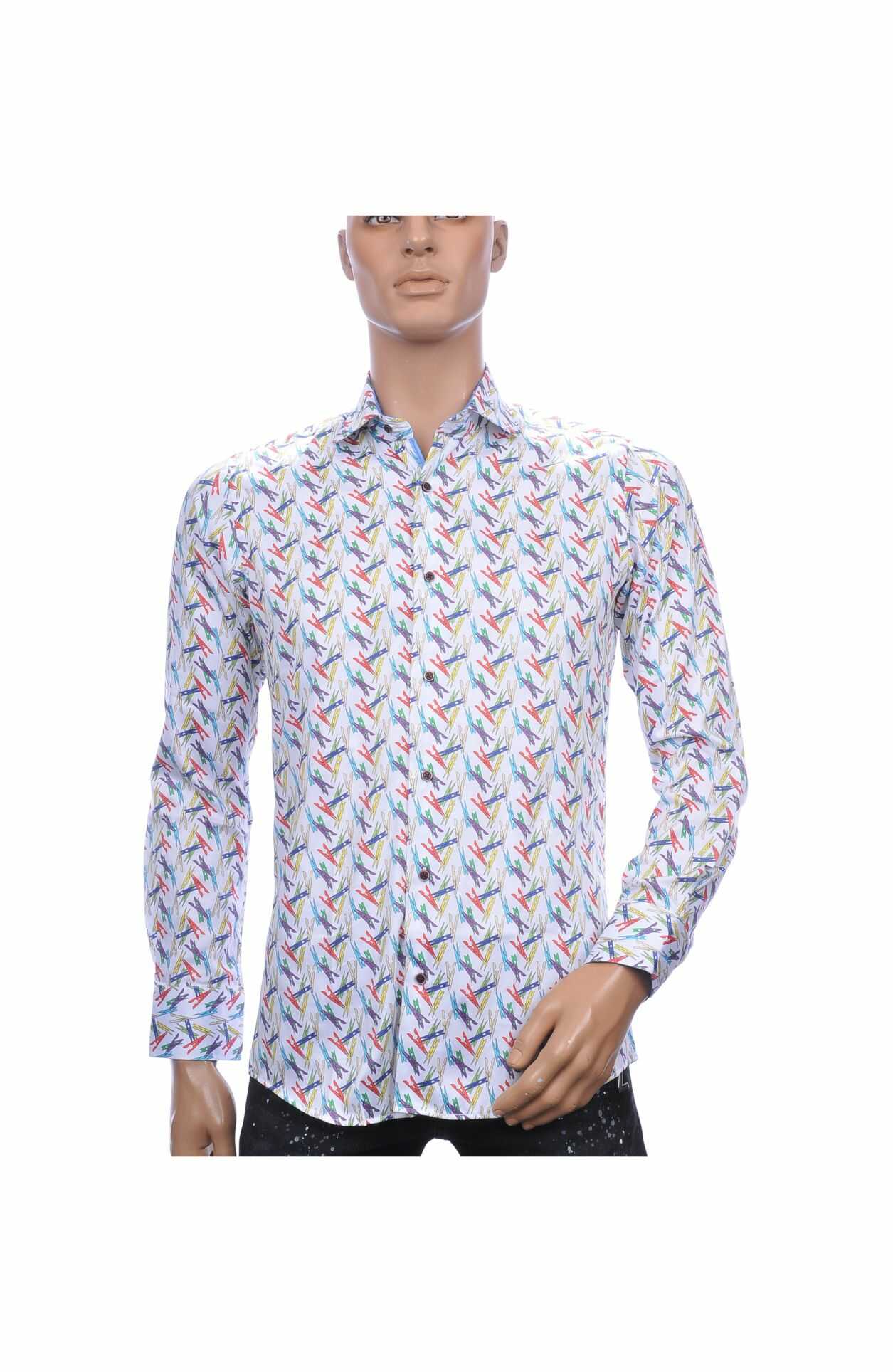 CORRINO Slim Fit Heren Overhemd met Kleurrijk Wasknijpers Dessin – Wit