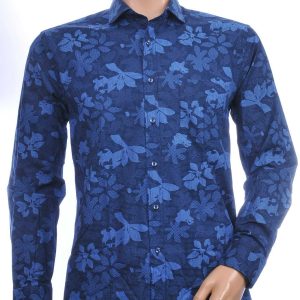 Corrino Italiaans regular fit allover bloemen dessin heren overhemd Navy