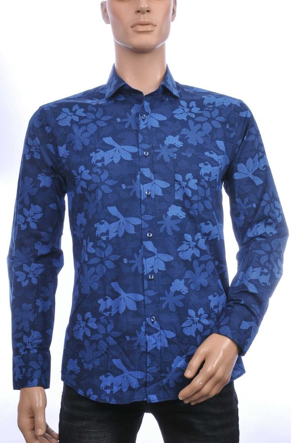 Corrino Italiaans regular fit allover bloemen dessin heren overhemd Navy