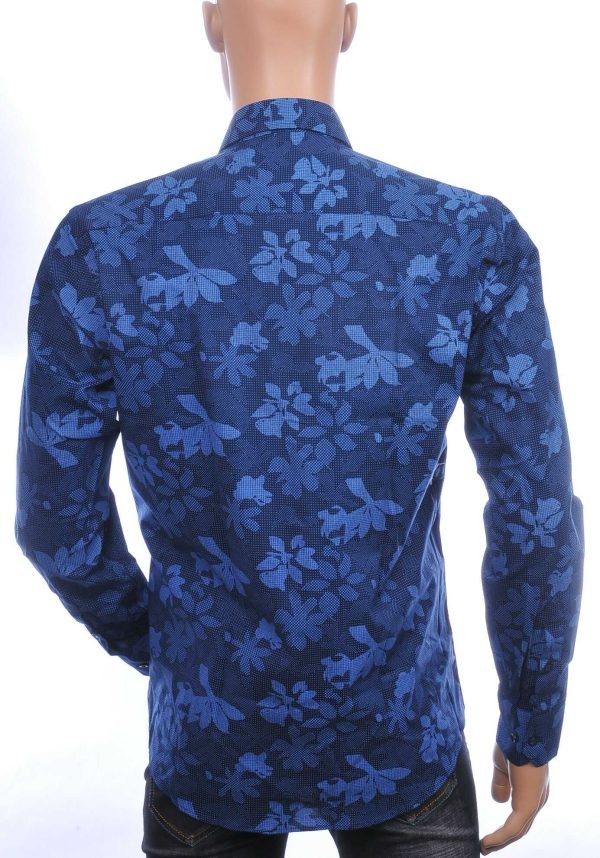 Corrino Italiaans regular fit allover bloemen dessin heren overhemd Navy