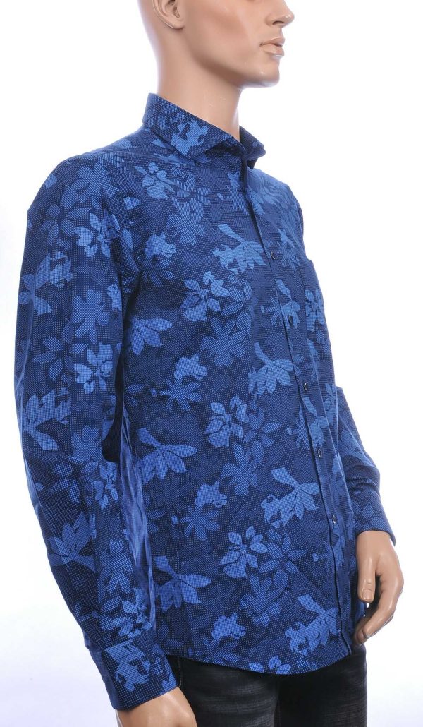 Corrino Italiaans regular fit allover bloemen dessin heren overhemd Navy