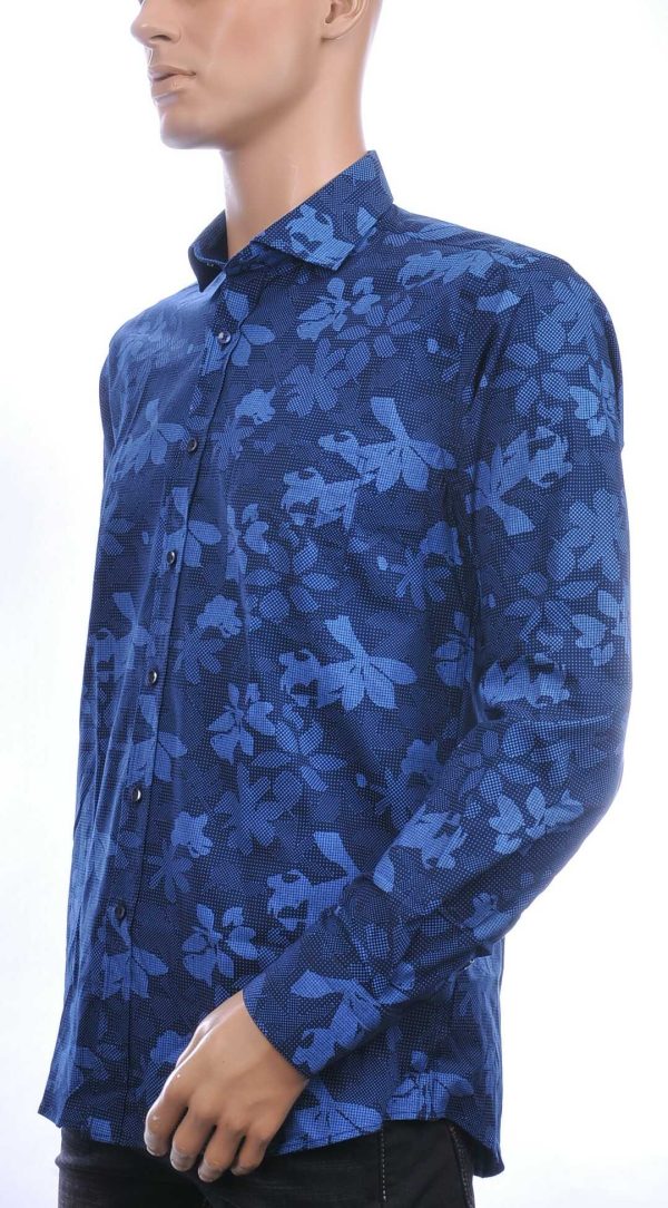 Corrino Italiaans regular fit allover bloemen dessin heren overhemd Navy