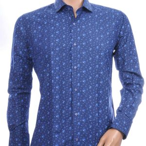 Corrino Italiaans getailleerd slim fit allover bloemen dessin heren overhemd Navy
