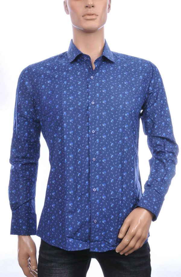 Corrino Italiaans getailleerd slim fit allover bloemen dessin heren overhemd Navy