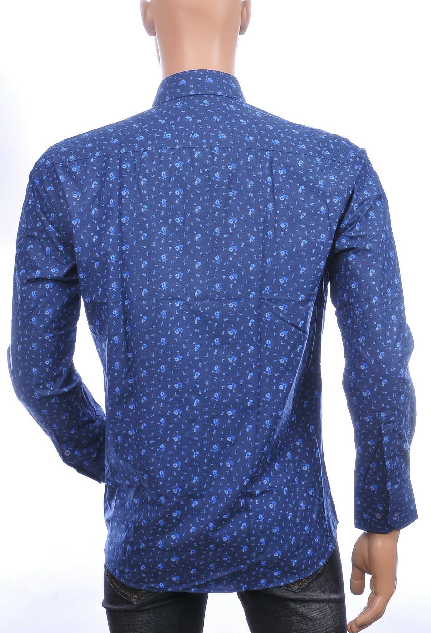 Corrino Italiaans getailleerd slim fit allover bloemen dessin heren overhemd Navy