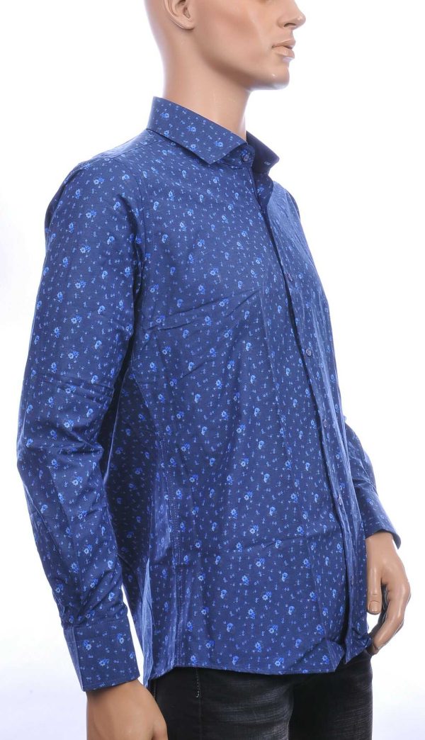 Corrino Italiaans getailleerd slim fit allover bloemen dessin heren overhemd Navy