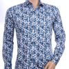 Corrino Italiaans getailleerd slim fit allover blokjes dessin heren overhemd Navy