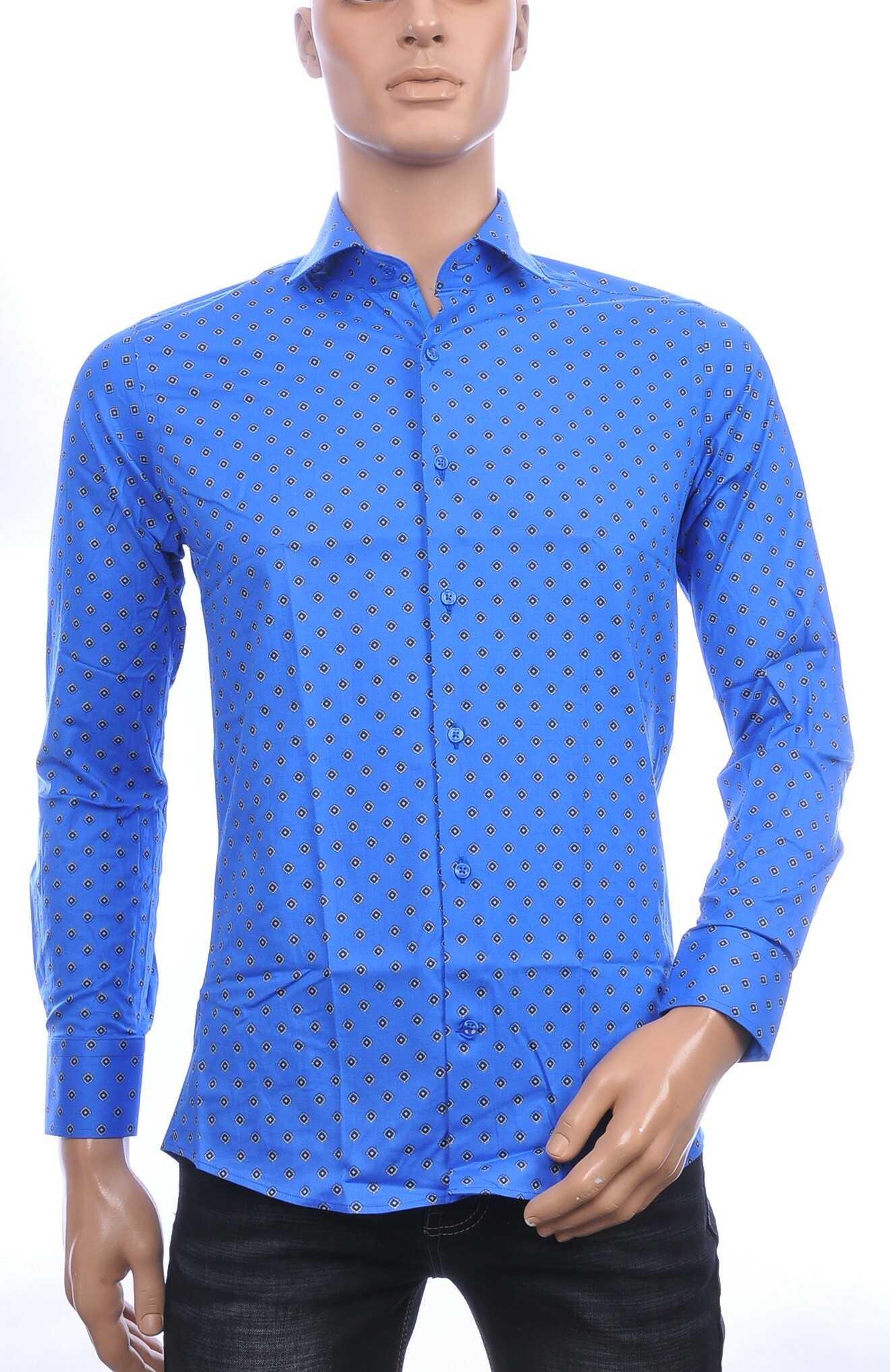 Corrino Italiaans getailleerd slim fit allover dessin heren overhemd Blauw