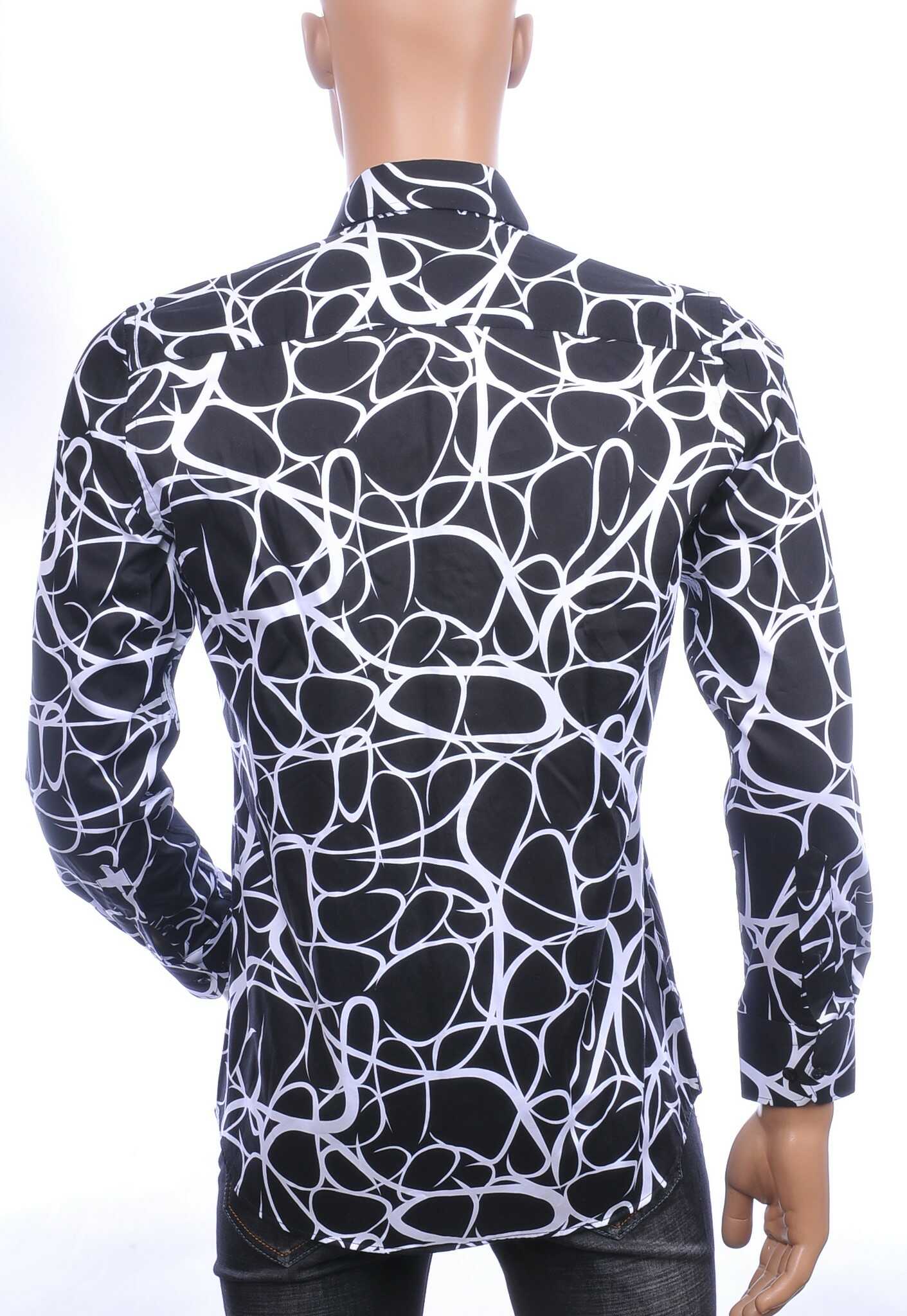 Corrino Italiaans getailleerd slim fit allover marmer dessin heren overhemd Zwart