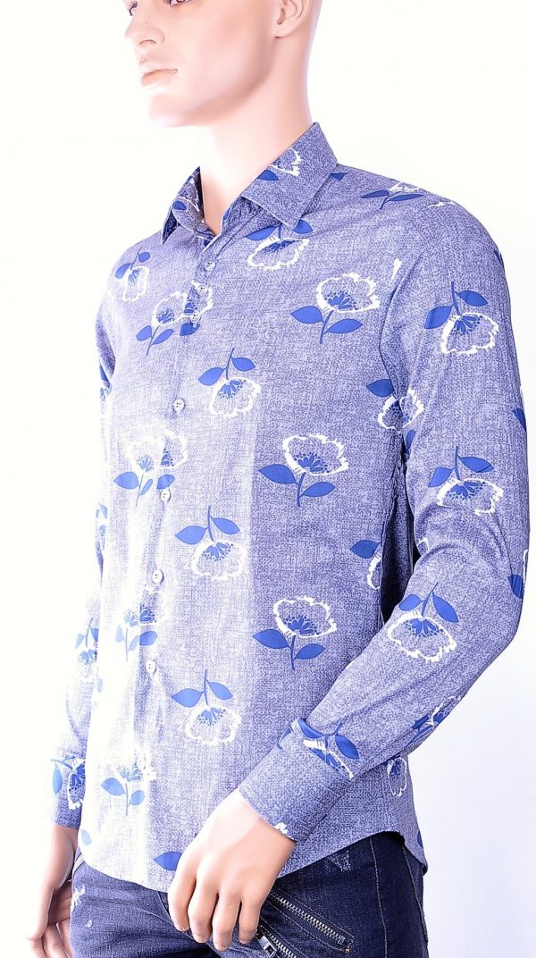 Ferlucci trendy heren overhemd met allover bloemen print, F044 Grijs