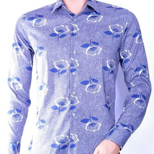 Ferlucci Trendy Slim Fit Heren Overhemd met Allover Bloemenprint - Grijs