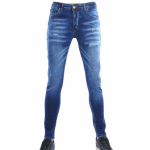 VALENCI slim fit heren jeans blauw met stretch en gescheurde details