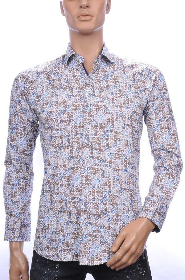 CORRINO OLYMP State of Art Blue Industry A fish named fred Wolff Blitz Moncler DIOR Philipp Plein PRADA Louis Vuitton GUCCI VERSACE KENZO Dsquared2 Levi's CHASIN G-STAR DOLCE & GABBANA DIESEL PME LEGEND WAM DENIM LACOSTE regular fit allover kettingen motieven dessin heren overhemd Beige