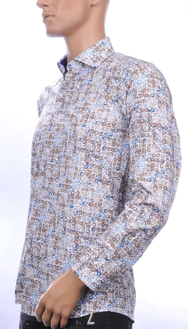 CORRINO OLYMP State of Art Blue Industry A fish named fred Wolff Blitz Moncler DIOR Philipp Plein PRADA Louis Vuitton GUCCI VERSACE KENZO Dsquared2 Levi's CHASIN G-STAR DOLCE & GABBANA DIESEL PME LEGEND WAM DENIM LACOSTE regular fit allover kettingen motieven dessin heren overhemd Beige