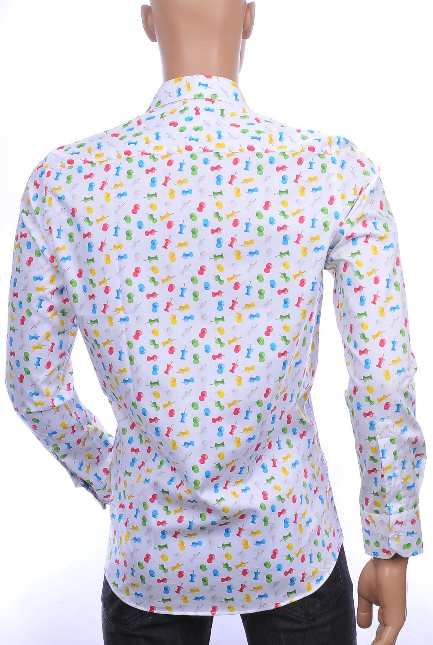 CORRINO OLYMP State of Art Blue Industry A fish named fred Wolff Blitz Moncler DIOR Philipp Plein PRADA Louis Vuitton GUCCI VERSACE KENZO Dsquared2 Levi's CHASIN G-STAR DOLCE & GABBANA DIESEL PME LEGEND WAM DENIM LACOSTE slim fit allover kleurrijk punaises dessin heren overhemd Wit