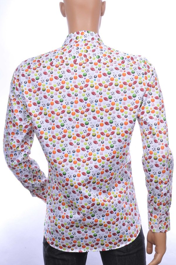 CORRINO OLYMP State of Art Blue Industry A fish named fred Wolff Blitz Moncler DIOR Philipp Plein PRADA Louis Vuitton GUCCI VERSACE KENZO Dsquared2 Levi's CHASIN G-STAR DOLCE & GABBANA DIESEL PME LEGEND WAM DENIM LACOSTE slim fit allover sportballen dessin heren overhemd Wit