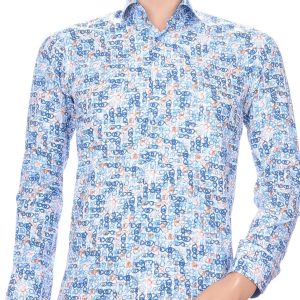 CORRINO OLYMP State of Art Blue Industry A fish named fred Wolff Blitz Moncler DIOR Philipp Plein PRADA Louis Vuitton GUCCI VERSACE KENZO Dsquared2 Levi's CHASIN G-STAR DOLCE & GABBANA DIESEL PME LEGEND WAM DENIM LACOSTE regular fit allover kettingen motieven dessin heren overhemd Blauw
