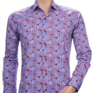 CORRINO slim fit allover paisley dessin heren overhemd Blauw