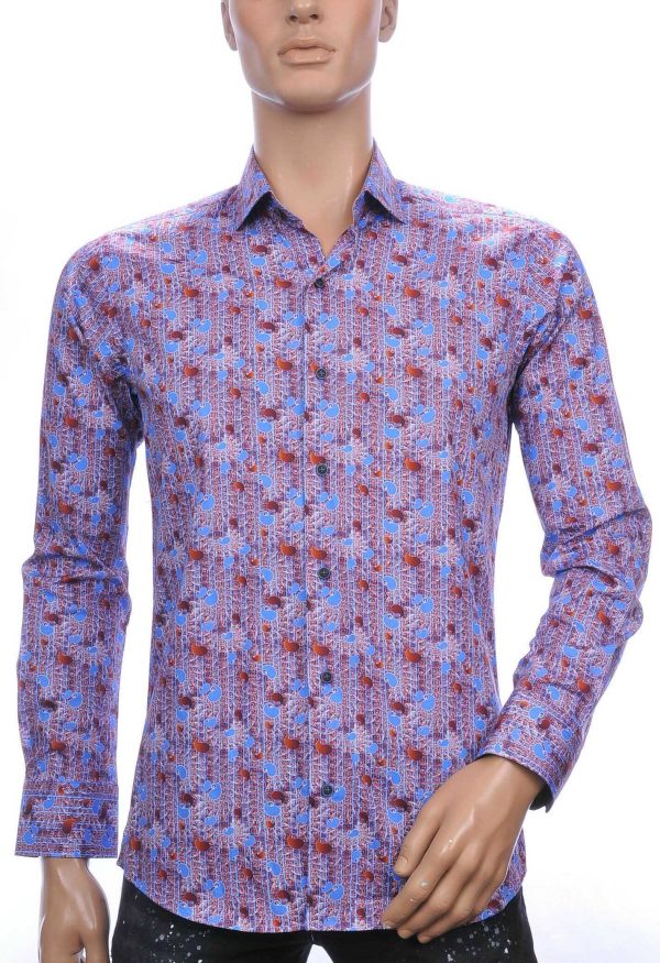 CORRINO slim fit allover paisley dessin heren overhemd Blauw