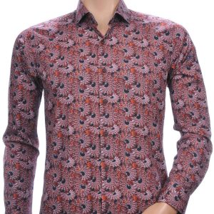 CORRINO slim fit allover paisley dessin heren overhemd Bruin