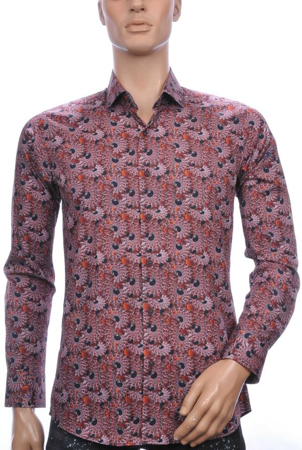 CORRINO slim fit allover paisley dessin heren overhemd Bruin