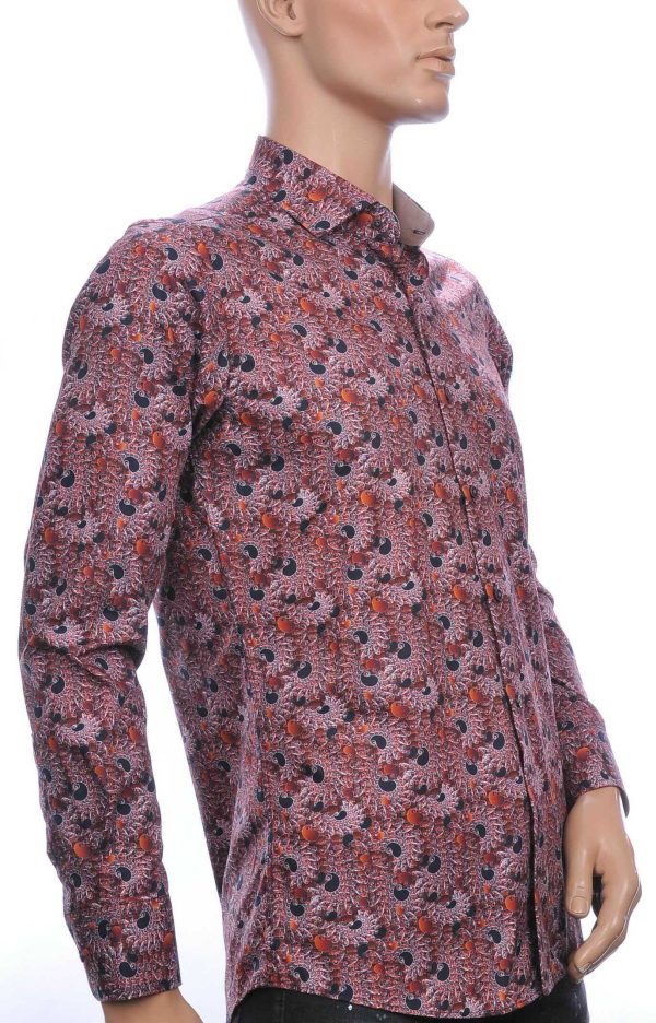 CORRINO slim fit allover paisley dessin heren overhemd Bruin