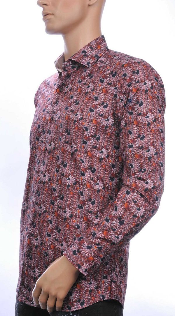 CORRINO slim fit allover paisley dessin heren overhemd Bruin