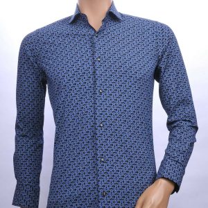 Carte Davis slim fit allover blokjes dessin heren overhemd Navy