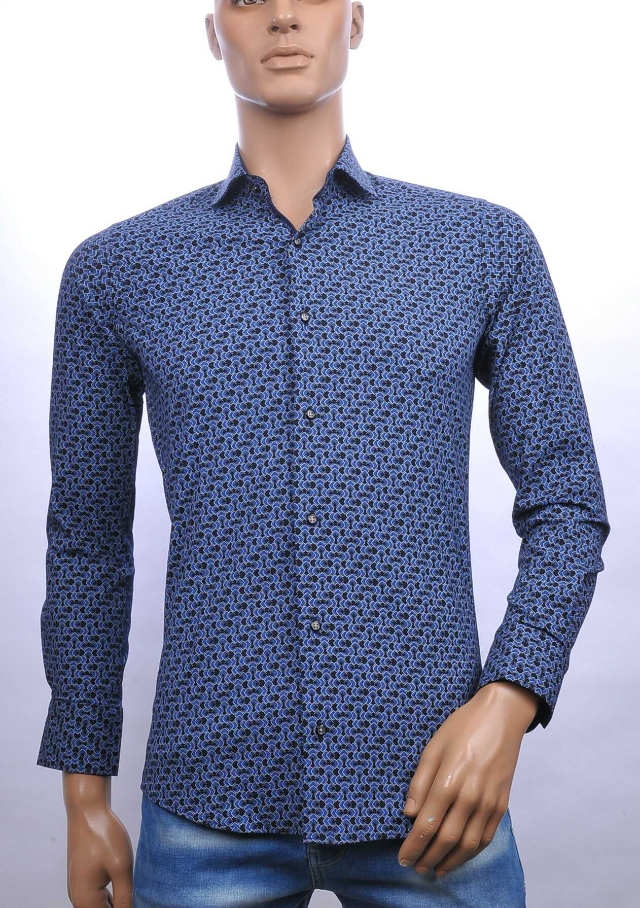 Carte Davis slim fit allover blokjes dessin heren overhemd Navy