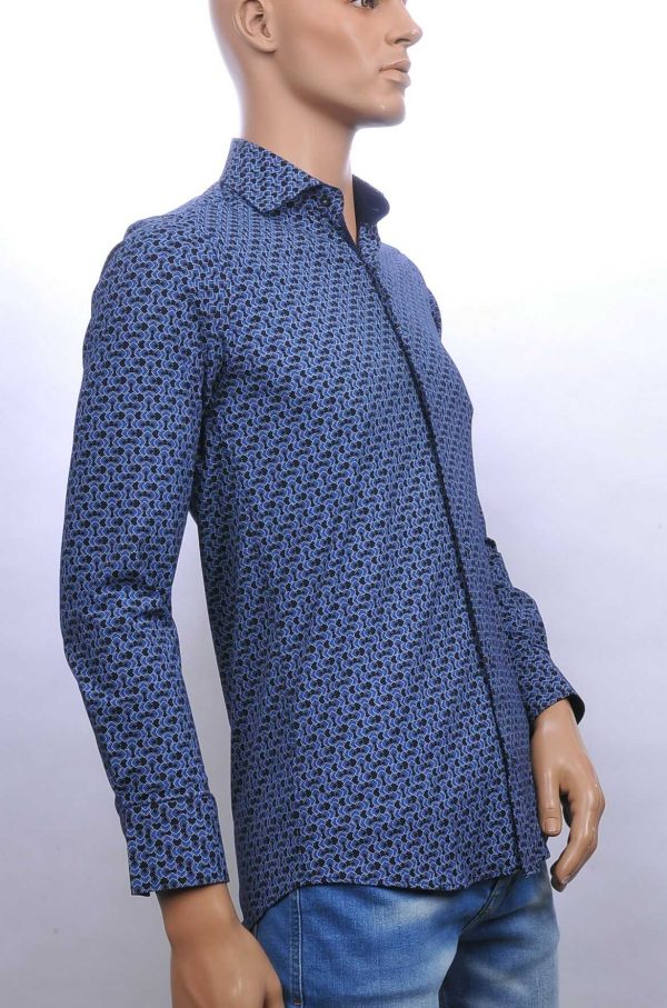 Carte Davis slim fit allover blokjes dessin heren overhemd Navy