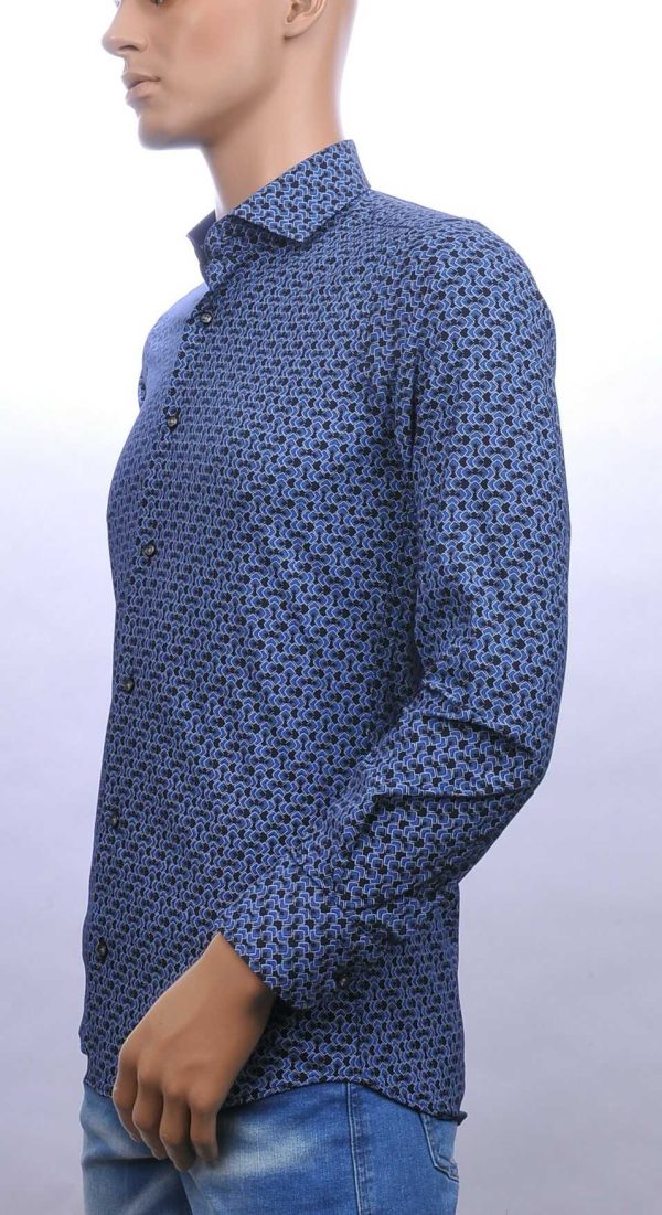 Carte Davis slim fit allover blokjes dessin heren overhemd Navy