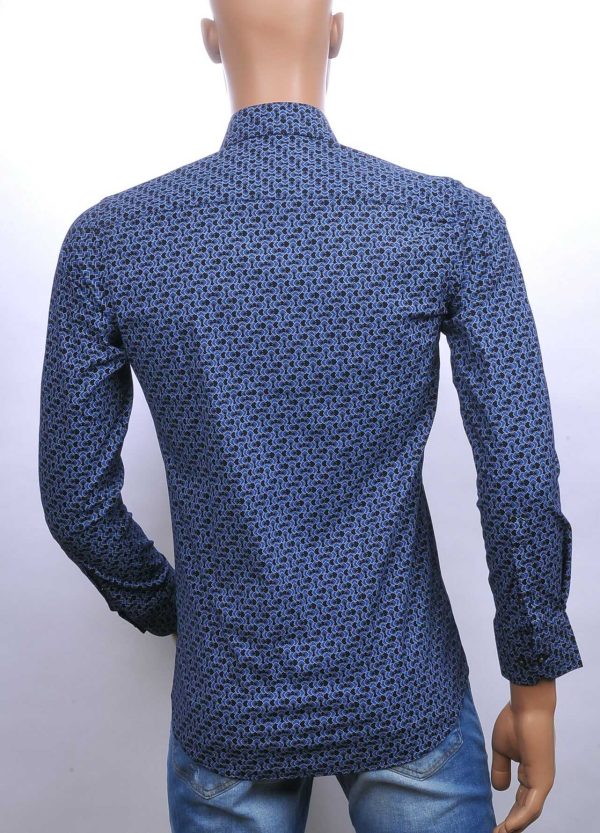 Carte Davis slim fit allover blokjes dessin heren overhemd Navy