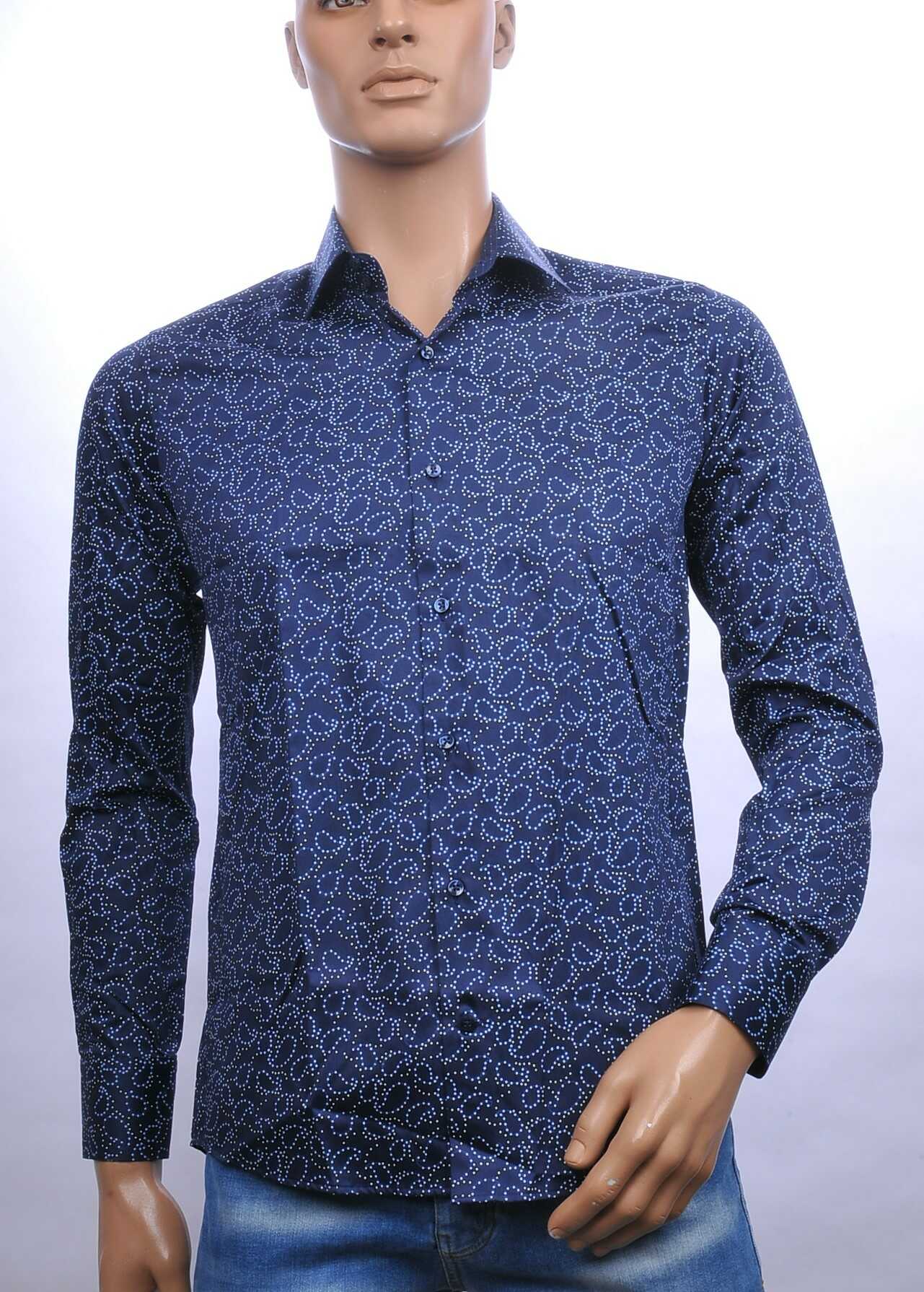Carte Davis slim fit allover paisley dessin heren overhemd Navy