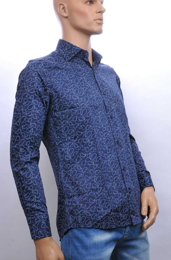 Carte Davis slim fit allover paisley dessin heren overhemd Navy