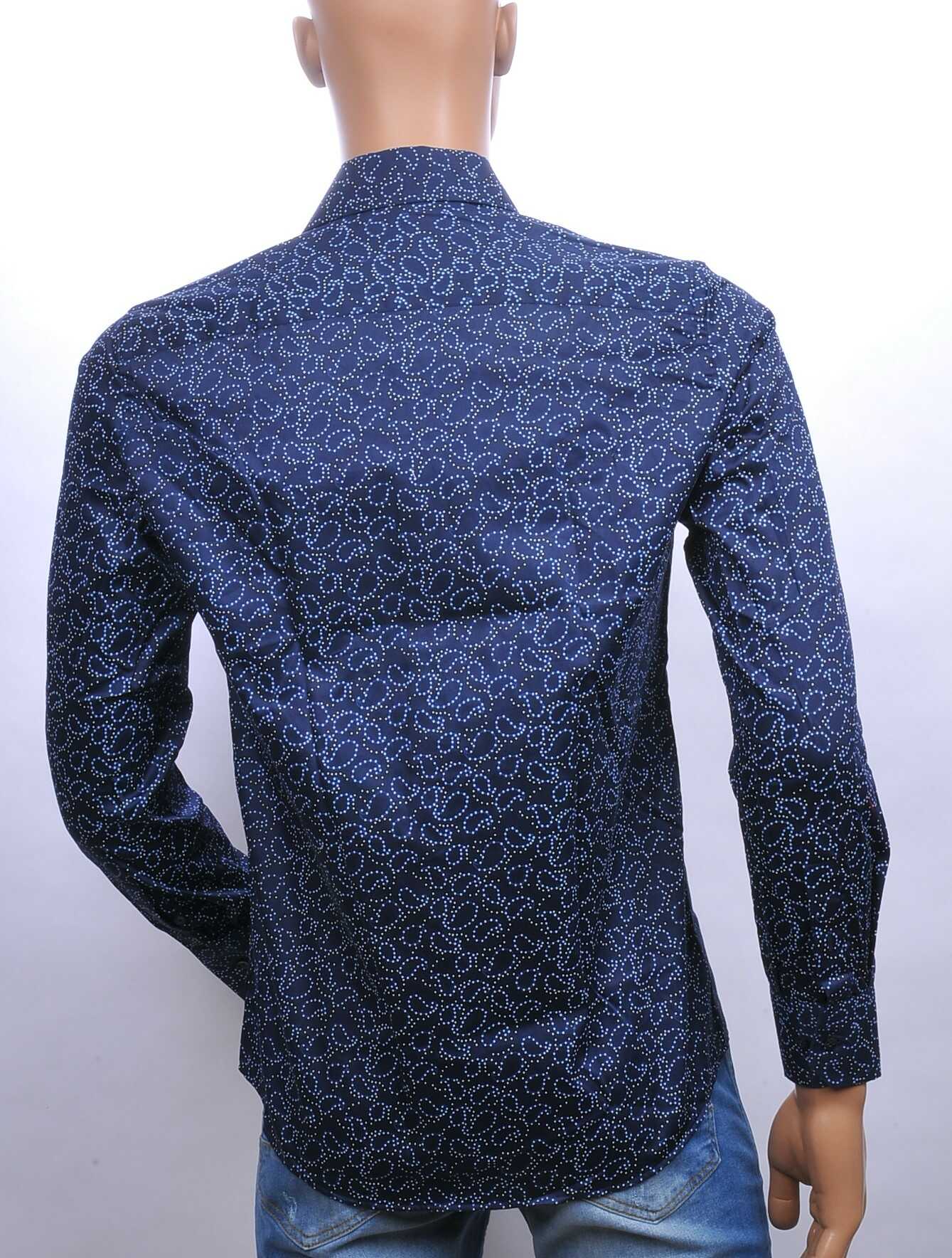 Carte Davis slim fit allover paisley dessin heren overhemd Navy