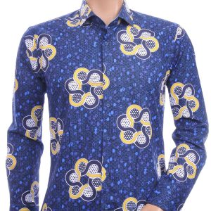 Corrino Italiaanse getailleerd slim fit allover achthoek voetbal dessin heren overhemd Wit