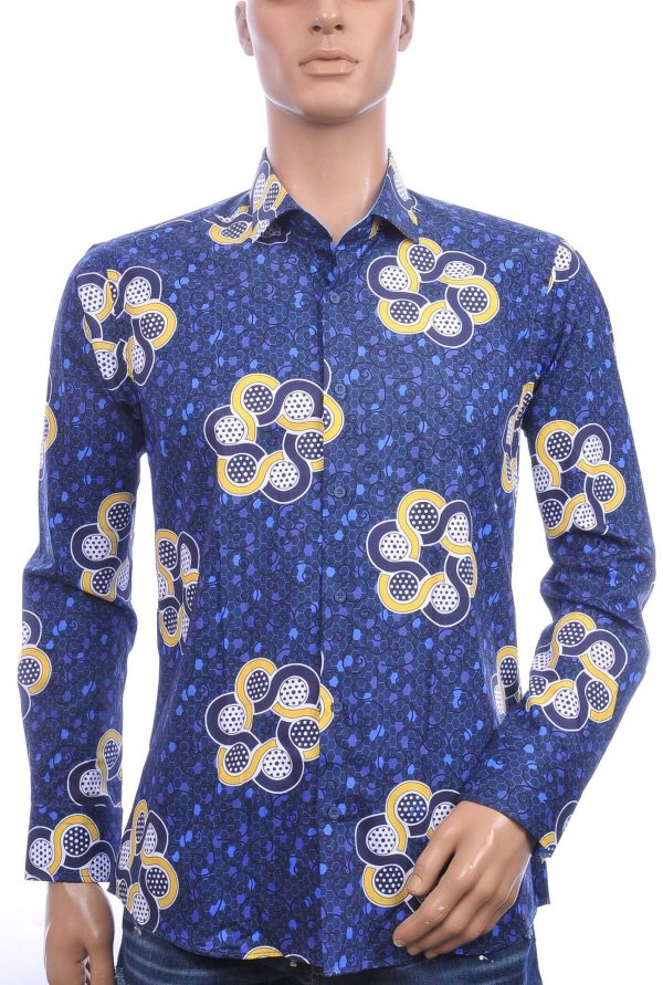 Corrino Italiaanse getailleerd slim fit allover achthoek voetbal dessin heren overhemd Wit