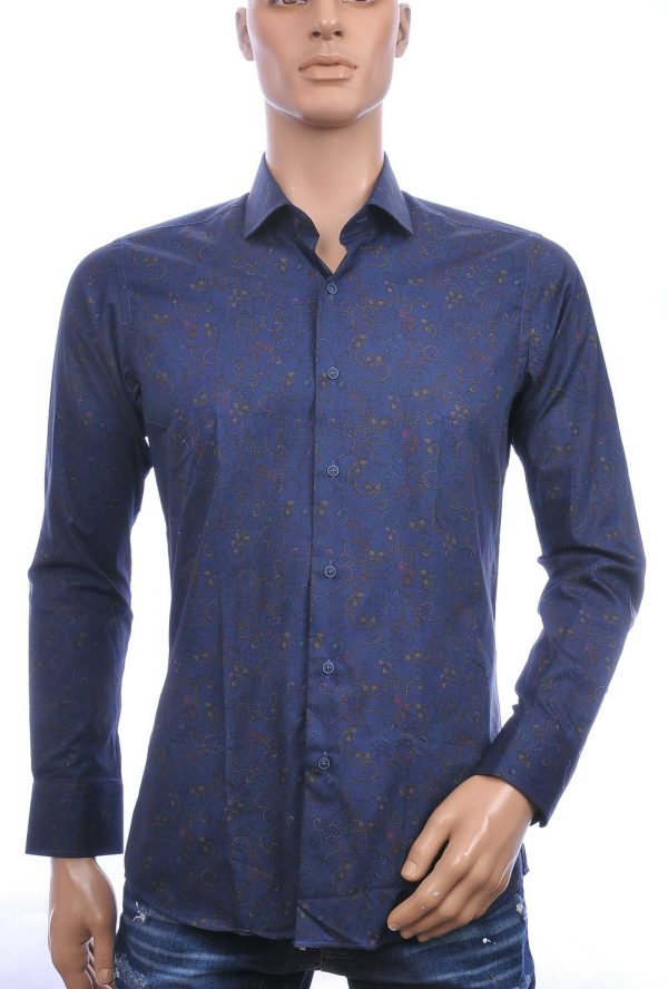 Corrino Italiaanse getailleerd slim fit allover bloemen dessin heren overhemd Navy