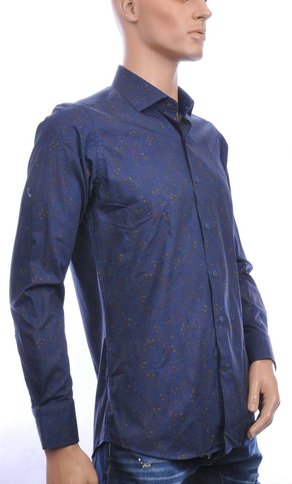 Corrino Italiaanse getailleerd slim fit allover bloemen dessin heren overhemd Navy