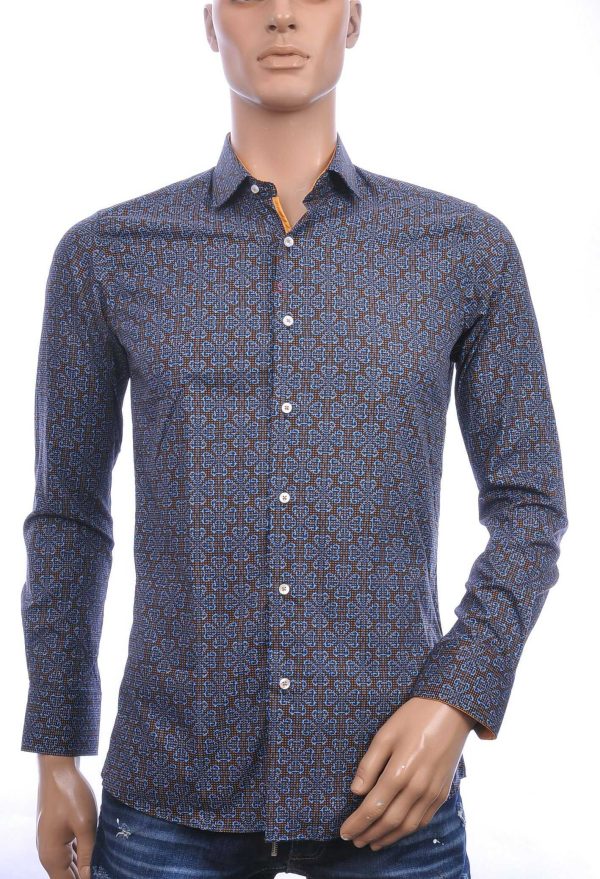 Corrino Italiaanse getailleerd slim fit allover klaverblaadjes dessin heren overhemd Zwart
