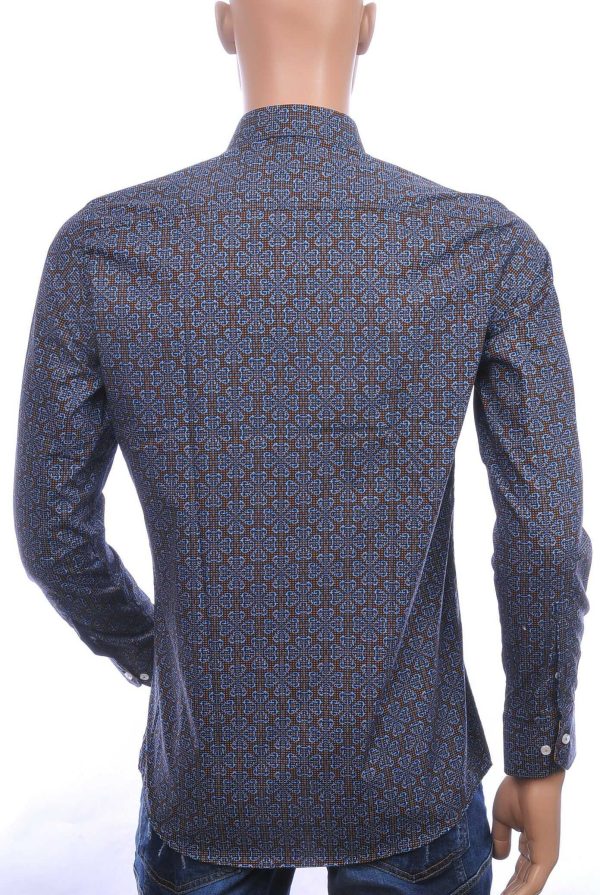 Corrino Italiaanse getailleerd slim fit allover klaverblaadjes dessin heren overhemd Zwart