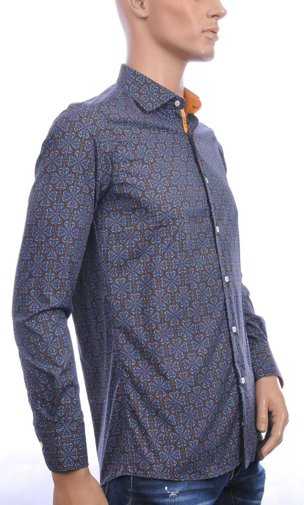 Corrino Italiaanse getailleerd slim fit allover klaverblaadjes dessin heren overhemd Zwart