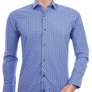 Corrino Italiaanse getailleerd slim fit allover rondjes dessin heren overhemd Blauw