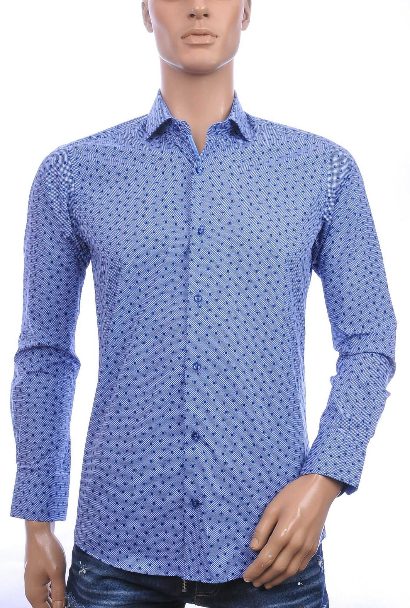 Corrino Italiaanse getailleerd slim fit allover rondjes dessin heren overhemd Blauw
